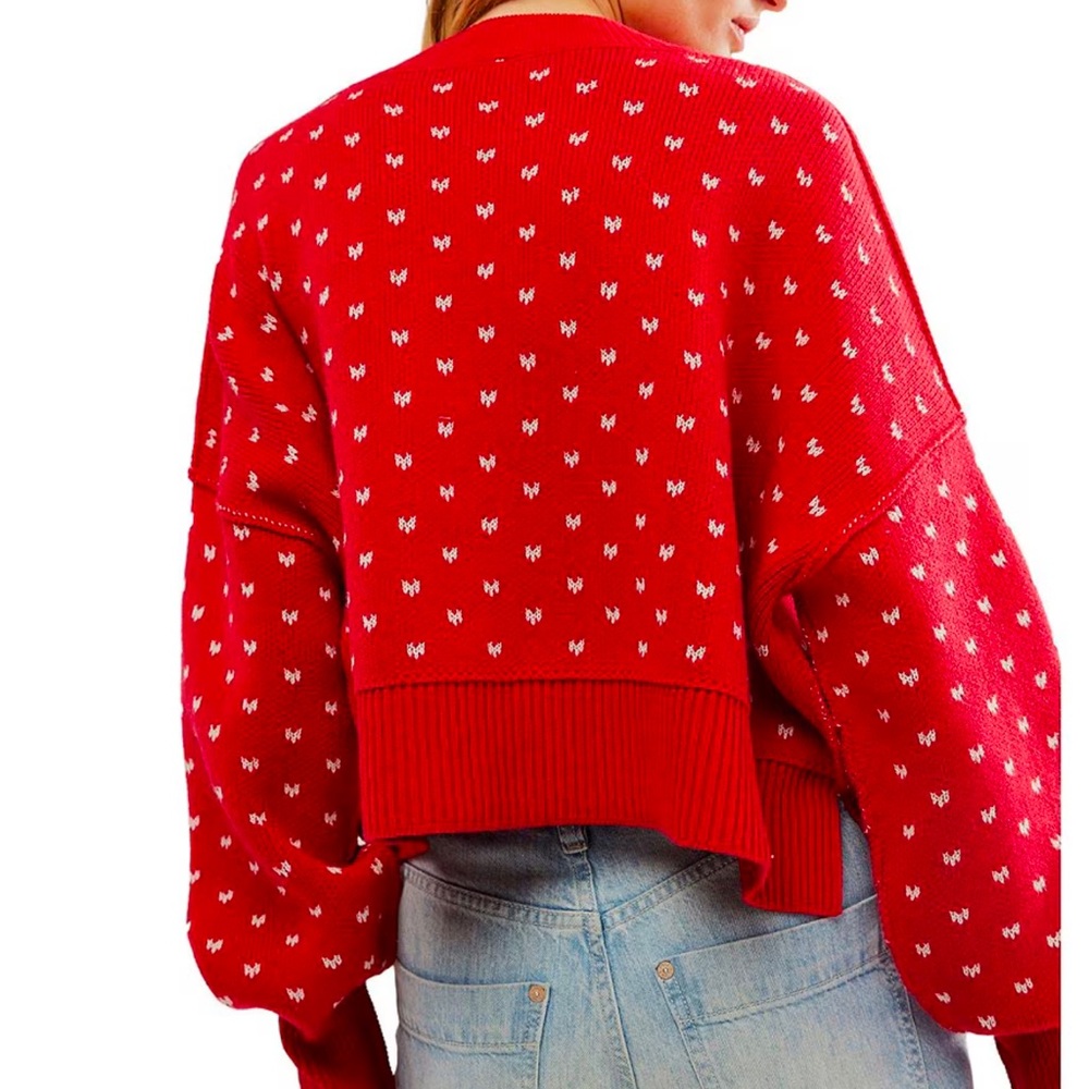 Free people-Street Patterned Crew Neck Long Sleeve cropped sweater